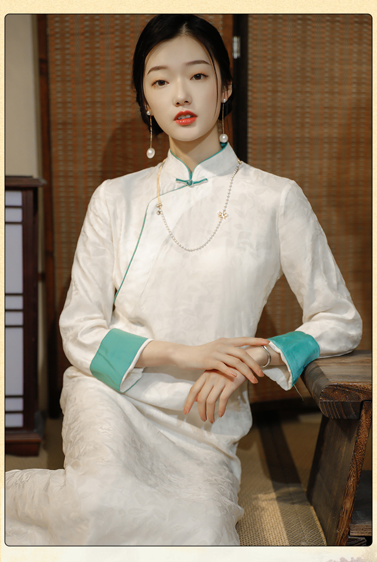 民国风复古倒大袖旗袍夏季新款中式全开襟提花年轻款中式茶人服裙