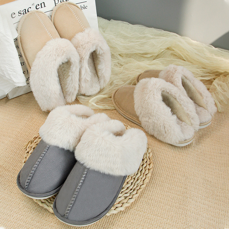 Cross-Border Home Cotton Slippers Non-Slip Closed Toe Autumn and Winter Couple Indoor Plush Comfortable Floor Confinement Cotton Slippers