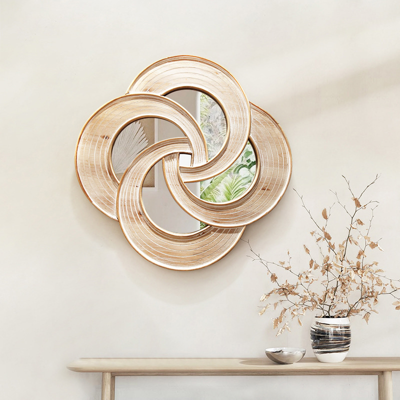 侘寂风复古原木墙壁挂件日料店餐厅墙饰创意玄关镜子背景墙面装饰