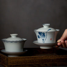 厂家盖碗手绘泡茶壶家用单个茶碗陶瓷三才盖碗大号手抓壶敬茶杯