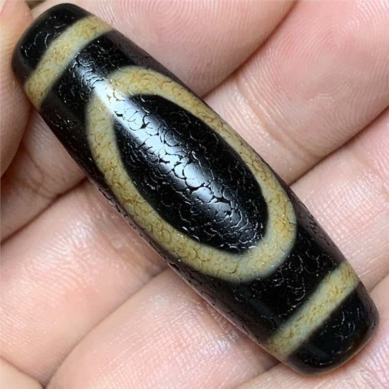 a稀缺好货一物一图 天然玛瑙真品老料牙黄龙鳞纹一眼天地天珠吊坠