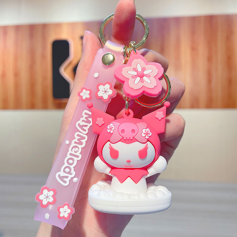 Cute Sakura-Shaped Sanrio Keychain Cartoon My Melody Clow M PVC Doll Bag Package Pendant Gift Wholesale