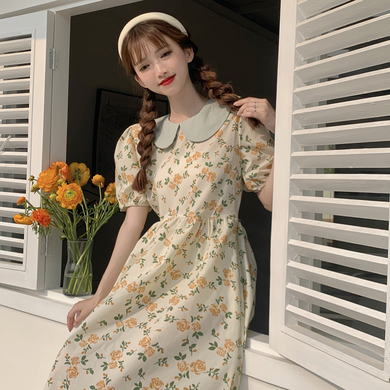 夏装连衣裙2021时尚款韩版宽松娃娃领孕妇裙子夏季潮辣妈fahua敲美