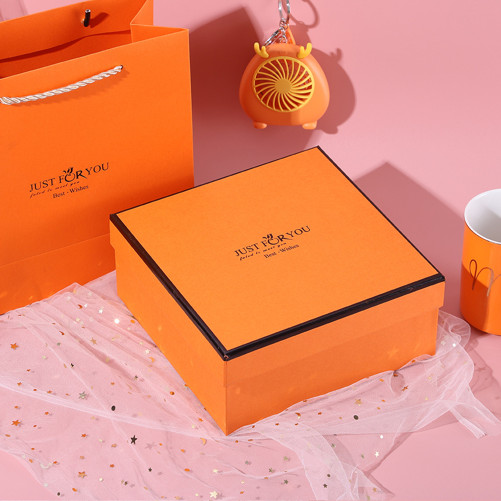 橙色礼品盒 生日礼物杯子皮带剃须刀包装盒 结婚伴郎伴娘伴手礼盒