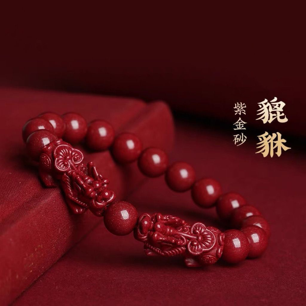 紫金砂双貔貅手链男女款朱砂本命年手链貔貅手串素圈款手链-阿里巴巴