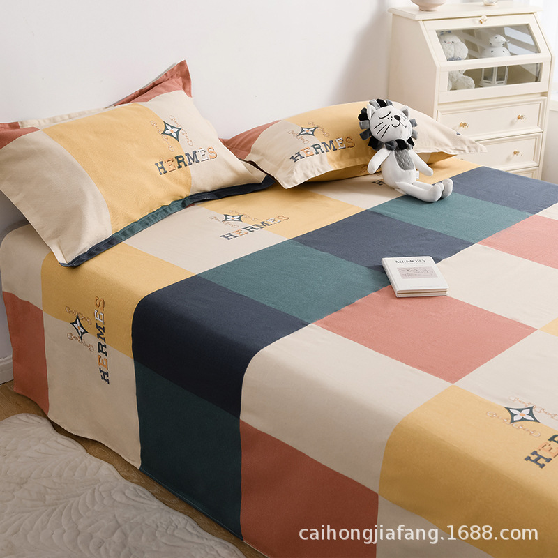 Thickened Pure Cotton Bed Sheet One-Piece Cotton Spring and Summer Old Coarse Linen Single Student Pillowcase Double-Bed Four-Piece Suit Quilt Sheet