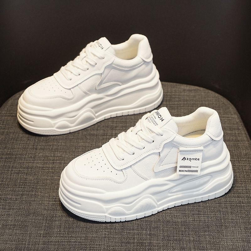 厚底真皮小白鞋女百搭2024新款韩版增高软底白色板鞋运动休闲鞋子