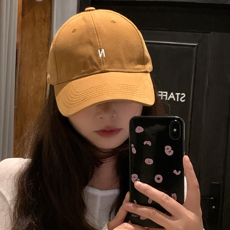 日系字母刺绣棒球帽女简约百搭宽檐大头围显脸小遮阳软顶鸭舌帽子