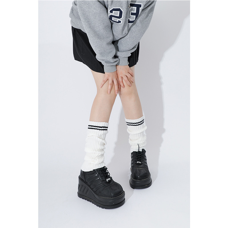 日系条纹针织堆堆袜两条杠jk学院风腿袜y2k辣妹腿套弹力穿搭腿套
