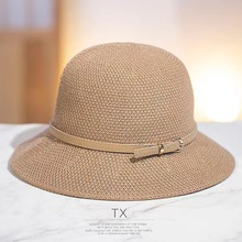洋气百搭夏季防晒帽子女士太阳帽盆帽新款洋气皮扣渔夫帽可折叠