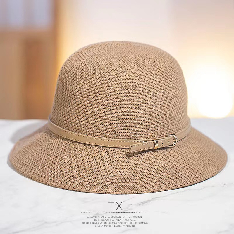 Western Style All-Matching Summer Sun Hat Women's Sun Hat Bucket Hat New Western Style Leather Ring Bucket Hat Foldable