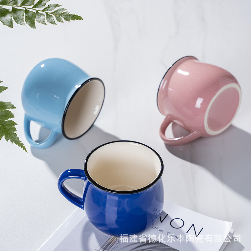 Factory Spot Goods Ceramic Cup Big Belly Cup Milk Breakfast Cup Coffee Cup Color Glaze Mug Can Be Customized Logo