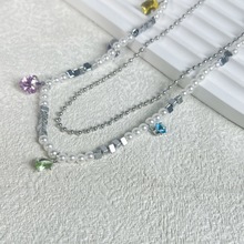 个性小众设计感彩色锆石碎银双层珍珠项链女独特时尚甜酷风锁骨链