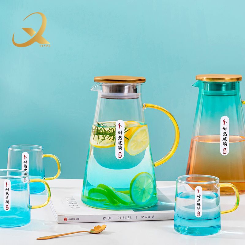 marine color t cold water bottle household heat-resistant rainbow gss pot juice jug cool water pot water utensils set jug