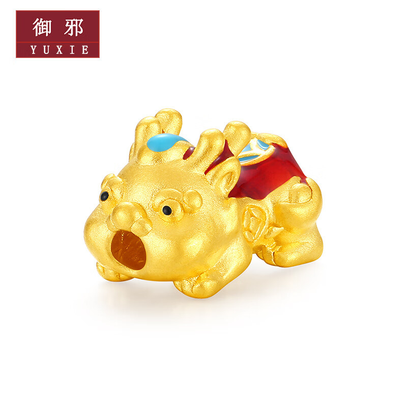 御邪黄金貔貅转运珠 皮丘宝宝足金路路通手链配件散珠串珠 黄金貔