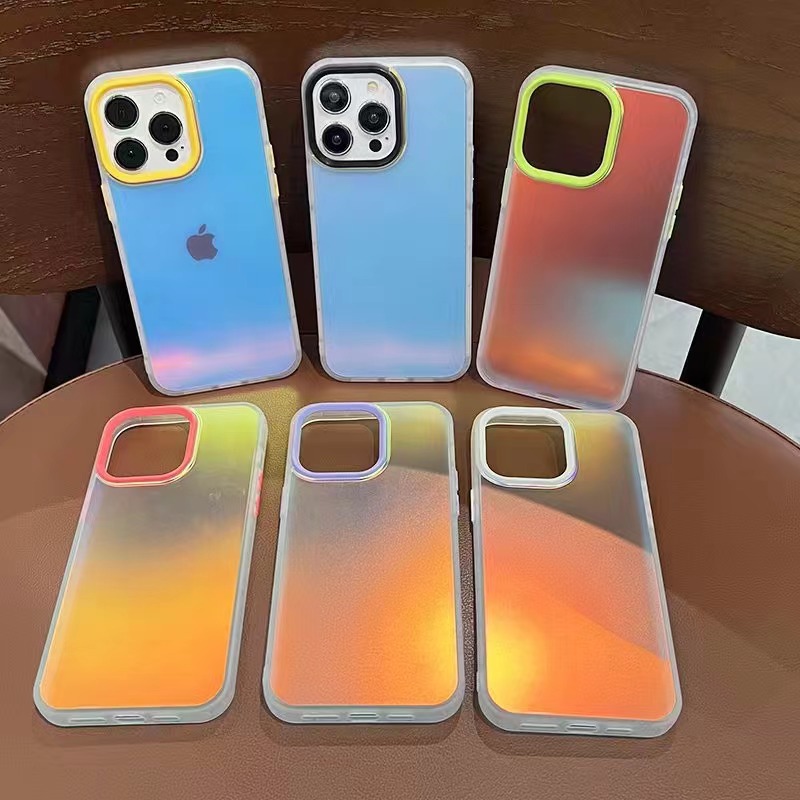 适用苹果15创意变色龙手机壳镭射iphone14渐变13promax防摔保护套