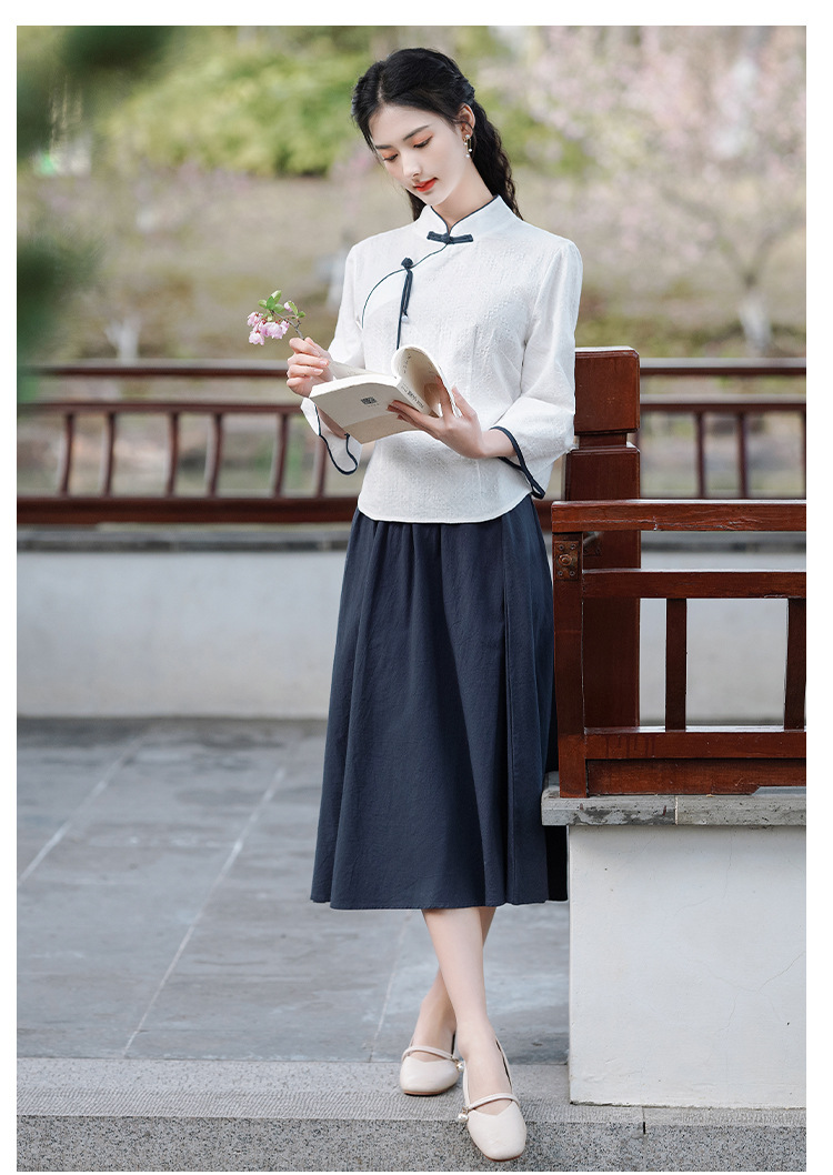 646文艺复古学生班服半身裙 日常百搭民国纯色裙中国风中长裙女裙