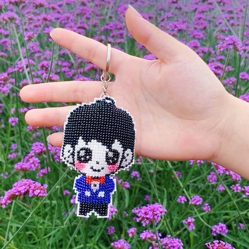 印花十字绣可爱卡通萌小q新郎新娘结婚情侣全珠绣钥匙扣手机挂件