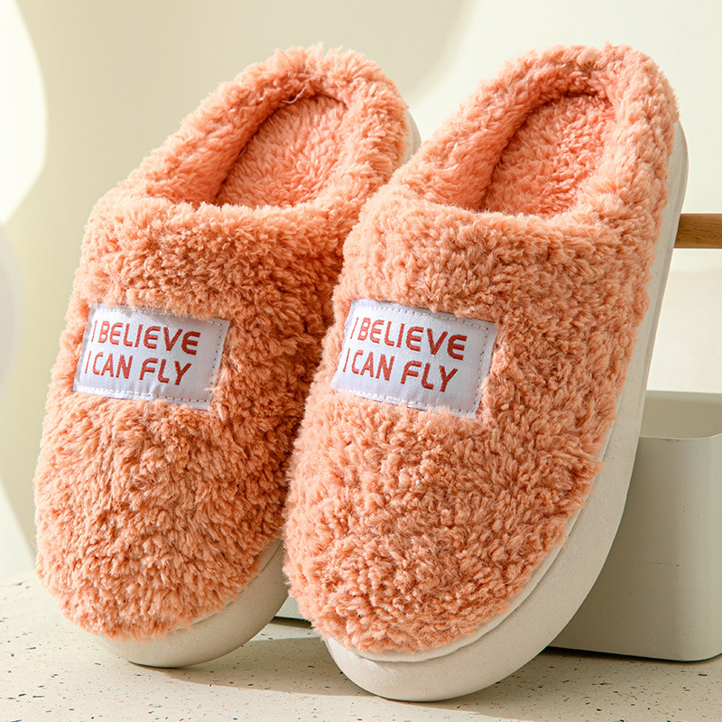 Winter New Fleece-Lined Fluffy Thick-Soled Cotton Slippers Women's Autumn Slippers Indoor Non-Slip Home Plush Cotton Slippers Wholesale