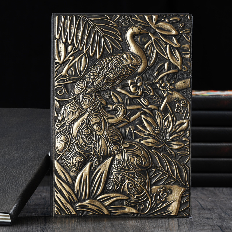A5 Business Notebook Company Annual Meeting High-Grade Pu Hard Cover Notebook European Ancient Style A5 Peacock Notepad
