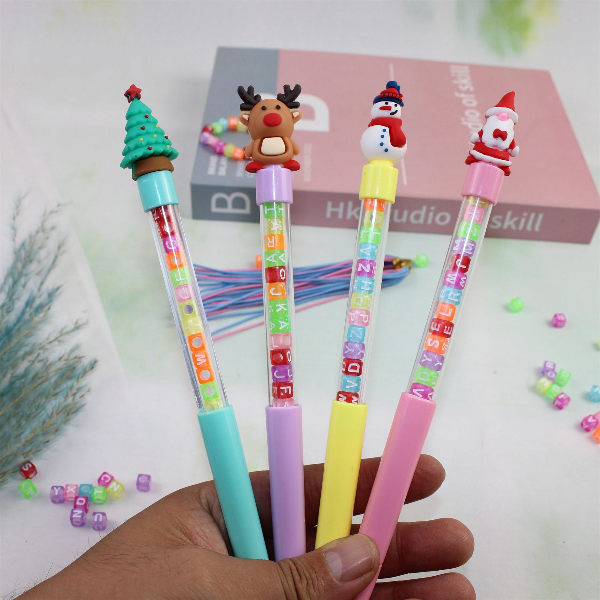 圣诞节系列创意软件头diy手工珠子手链笔学生书写文具中性笔批发