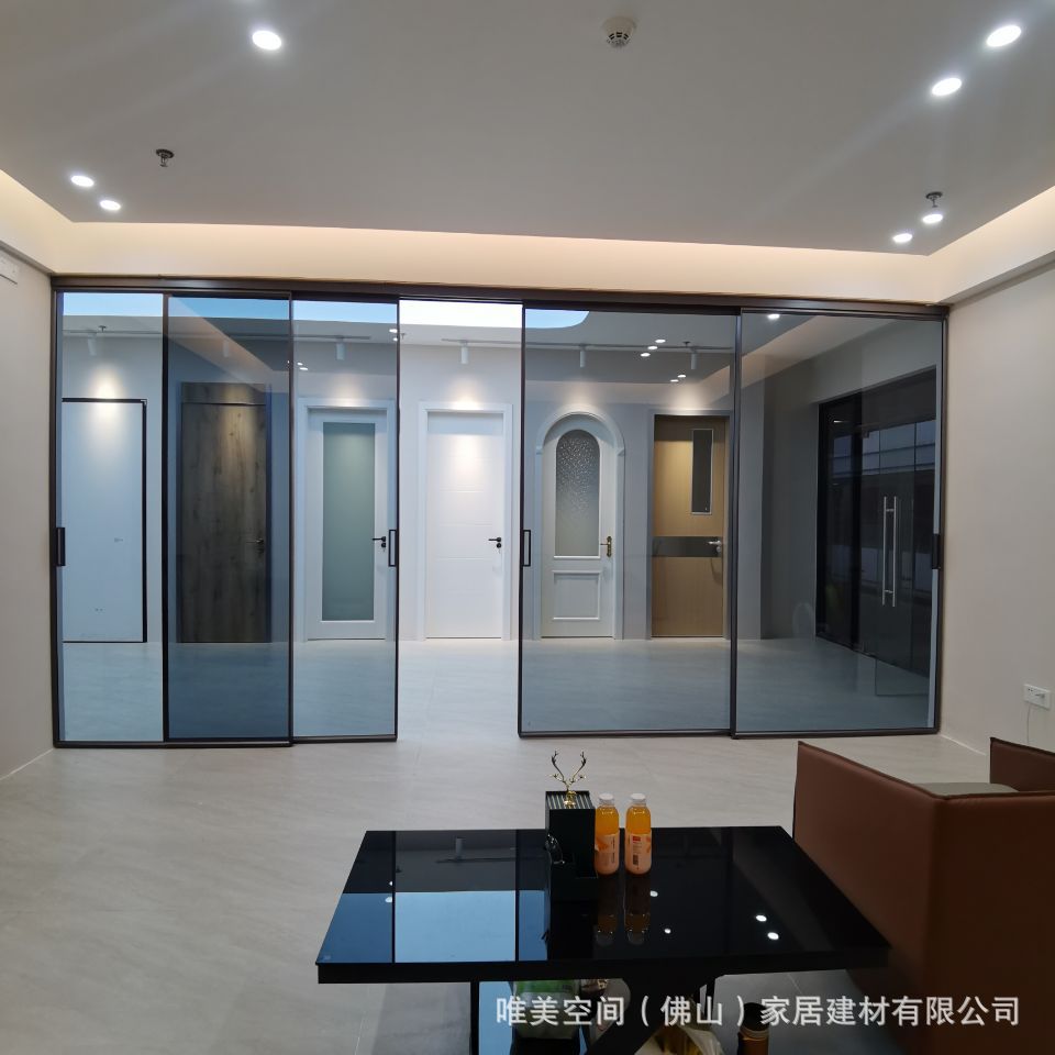 窄框钢化夹丝玻璃吊趟门浴室厨房悬挂推拉门三四联动无地轨平移门