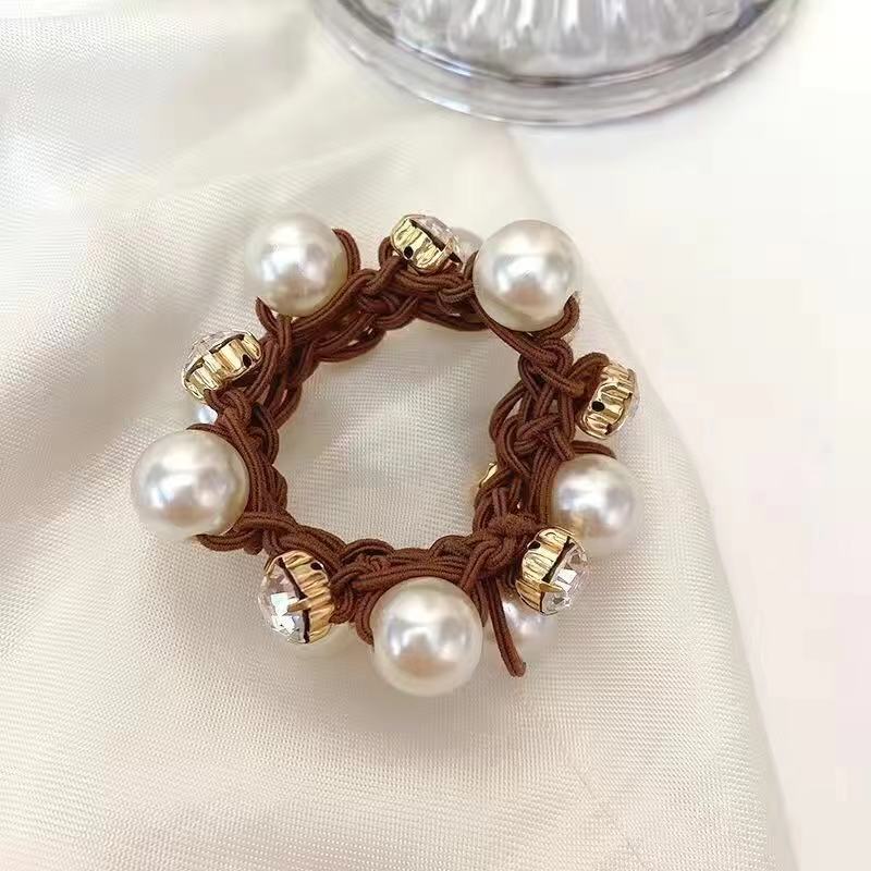 Elegant Pearl Headband Women's Simple Temperament Hair Rope Korean Instafamousrubber Band Hair Ring Tie Horsetail Headwear Leather Case