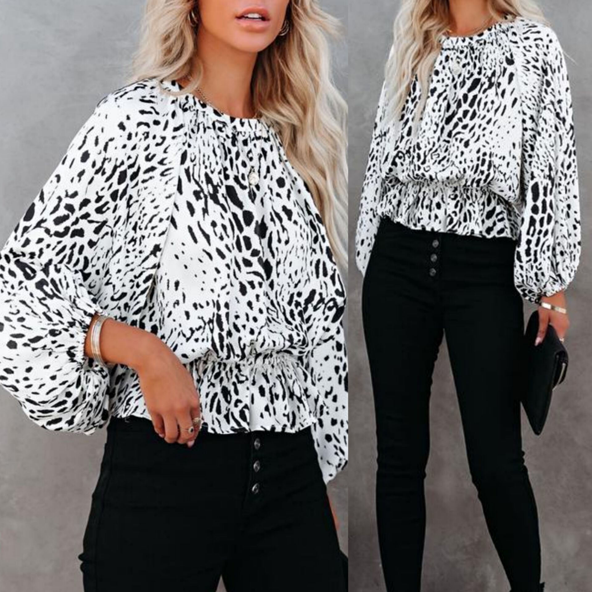 洋气小衫女桑蚕丝2021春季新款时尚印花圆领真丝上衣潮亚马逊ebay