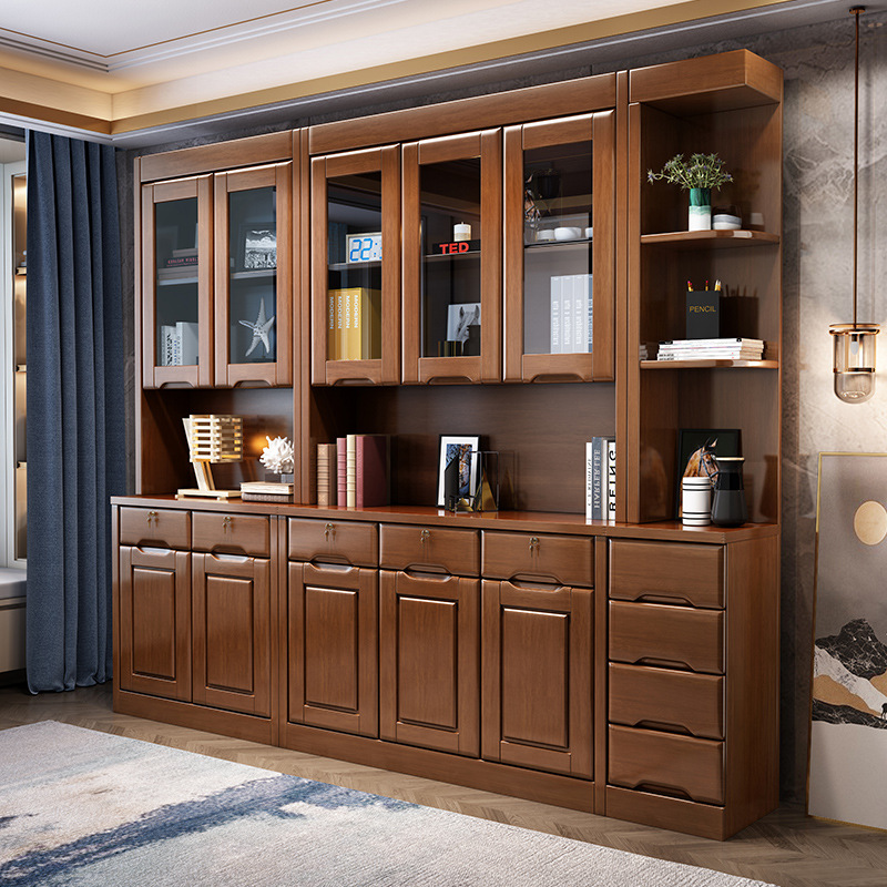 新中式全实木书柜餐边柜自由组合储物柜书房客厅柜