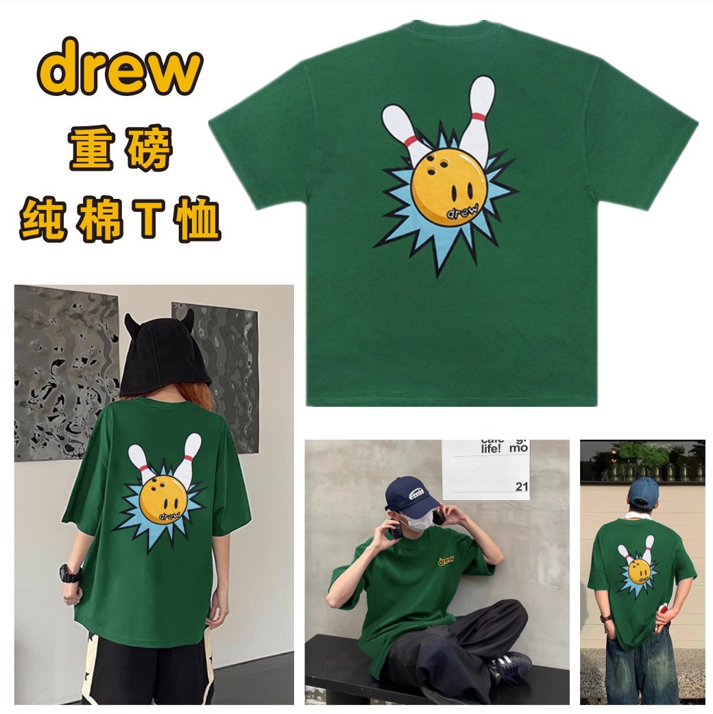 drew笑脸贾斯汀比伯保龄球短袖美式潮牌男女夏季纯棉宽松百搭t恤