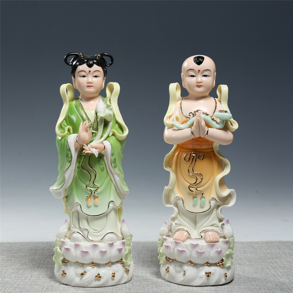 【上美】陶瓷金童玉女娃娃一对龙女善财童子观音菩萨佛像供奉摆件