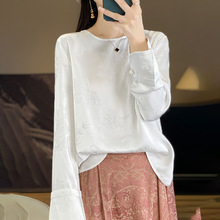 2024春日新款新中式国风白色衬衫上衣女长袖宽松衬衣醋酸缎面小衫