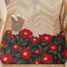 红色花卉入户门地垫进门丝圈地垫家用门外蹭土脚垫可裁剪耐脏地毯