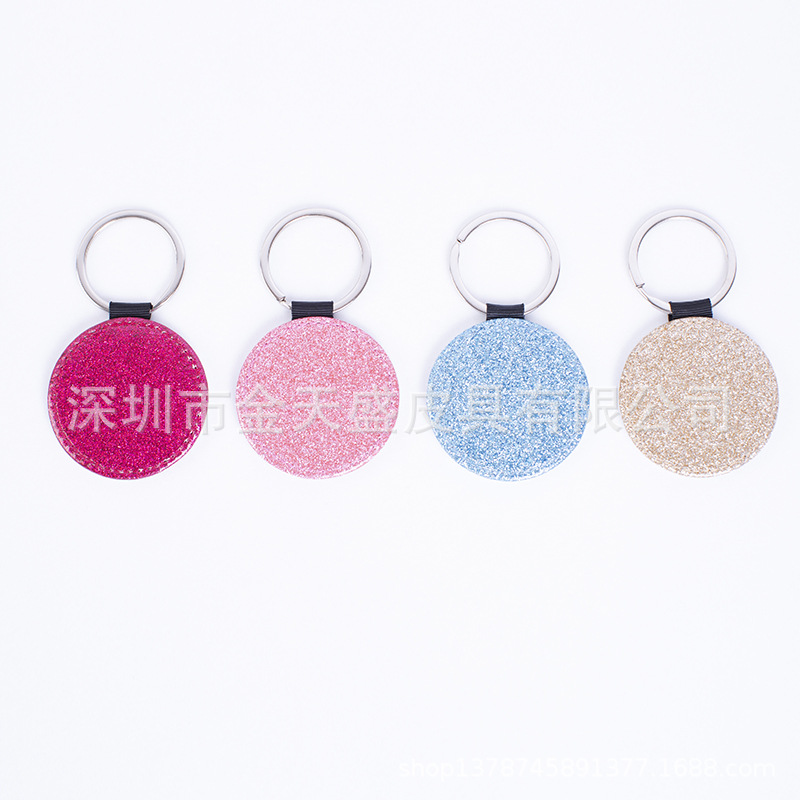 Sublimation Blank PU Leather Heat Transfer Printing Heart-Shaped Litchi Pattern Glitter Powder Keychain Christmas Ornament Source Manufacturer