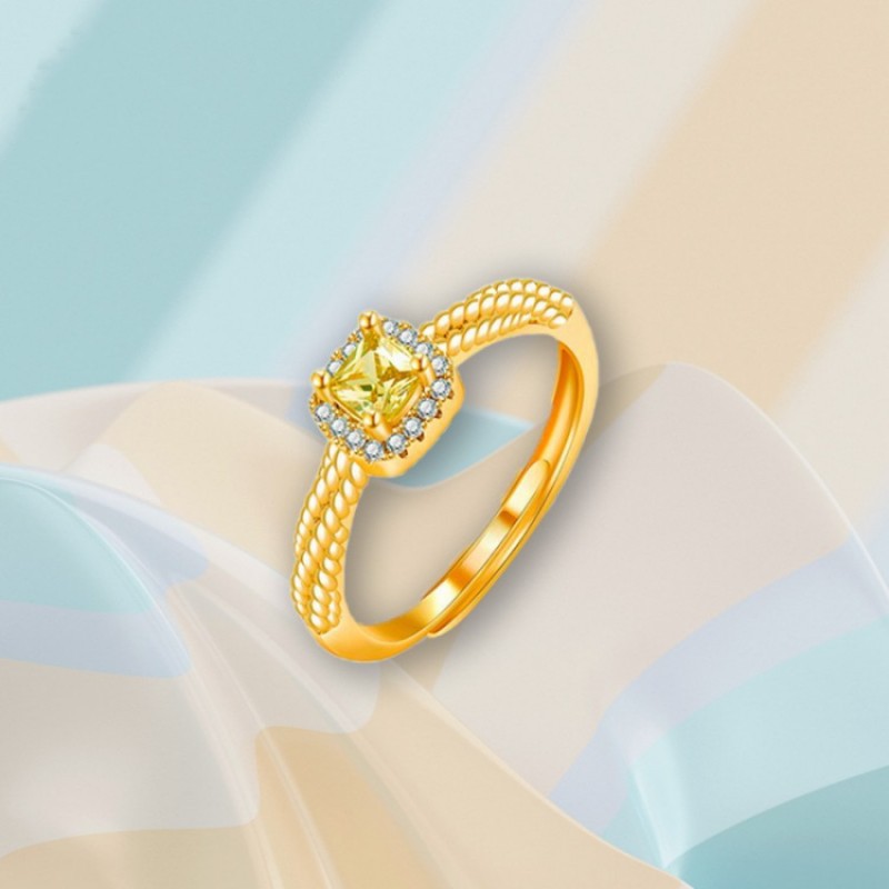 足金999小方糖戒指开口 可调节小红书同款 戒指高级轻奢 黄金戒指