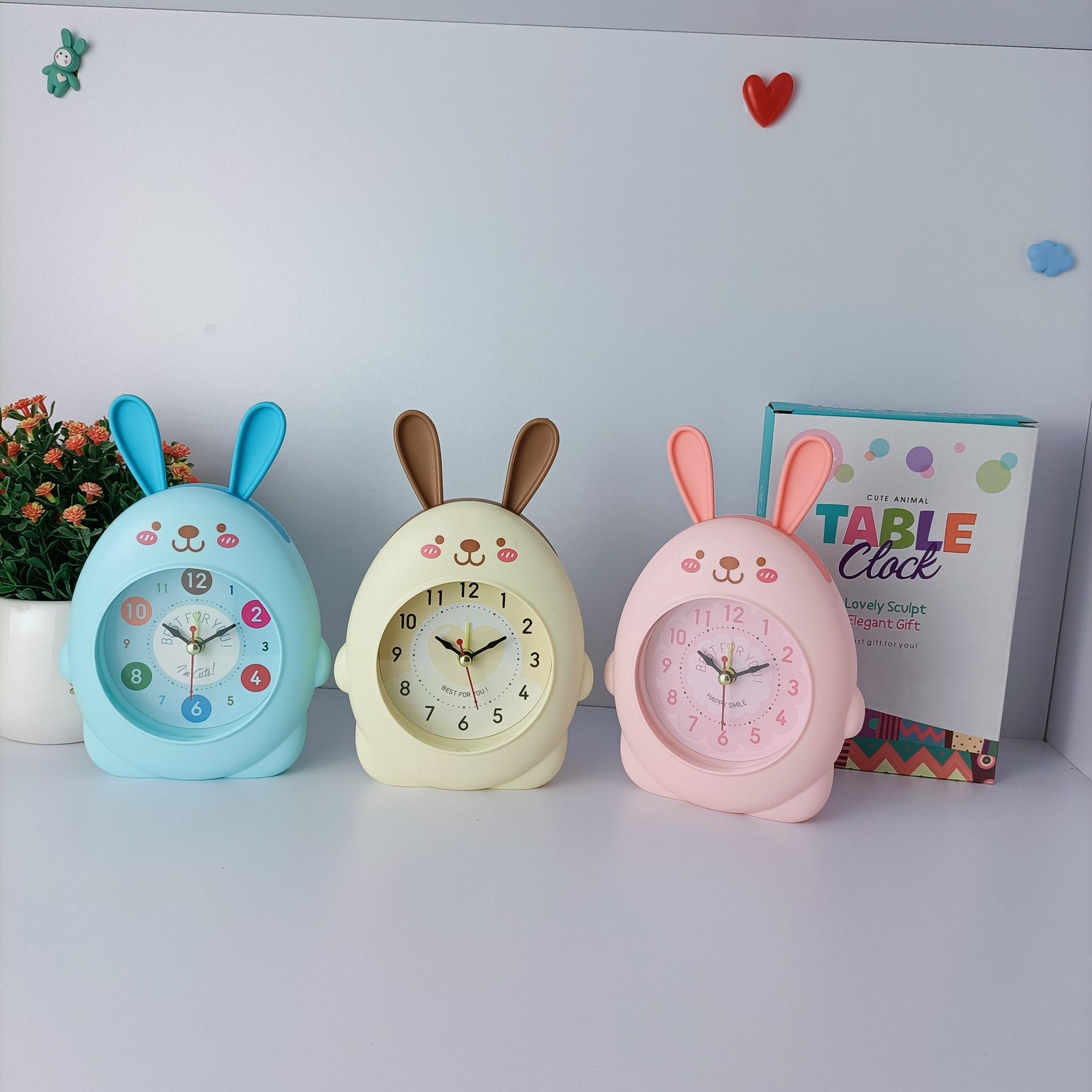 日用品儿童卡通小兔子学生床头钟表家居糖果色懒人可爱女生小闹钟