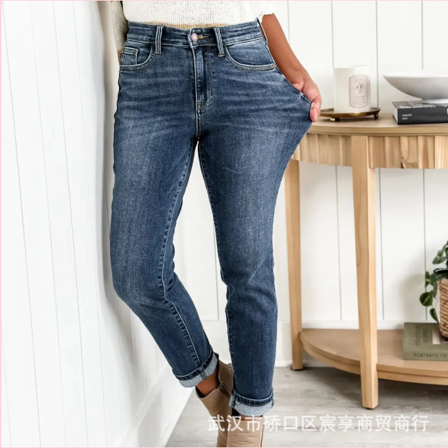 2023 Cross-Border New High-Grinding Elastic plus Size Jeans