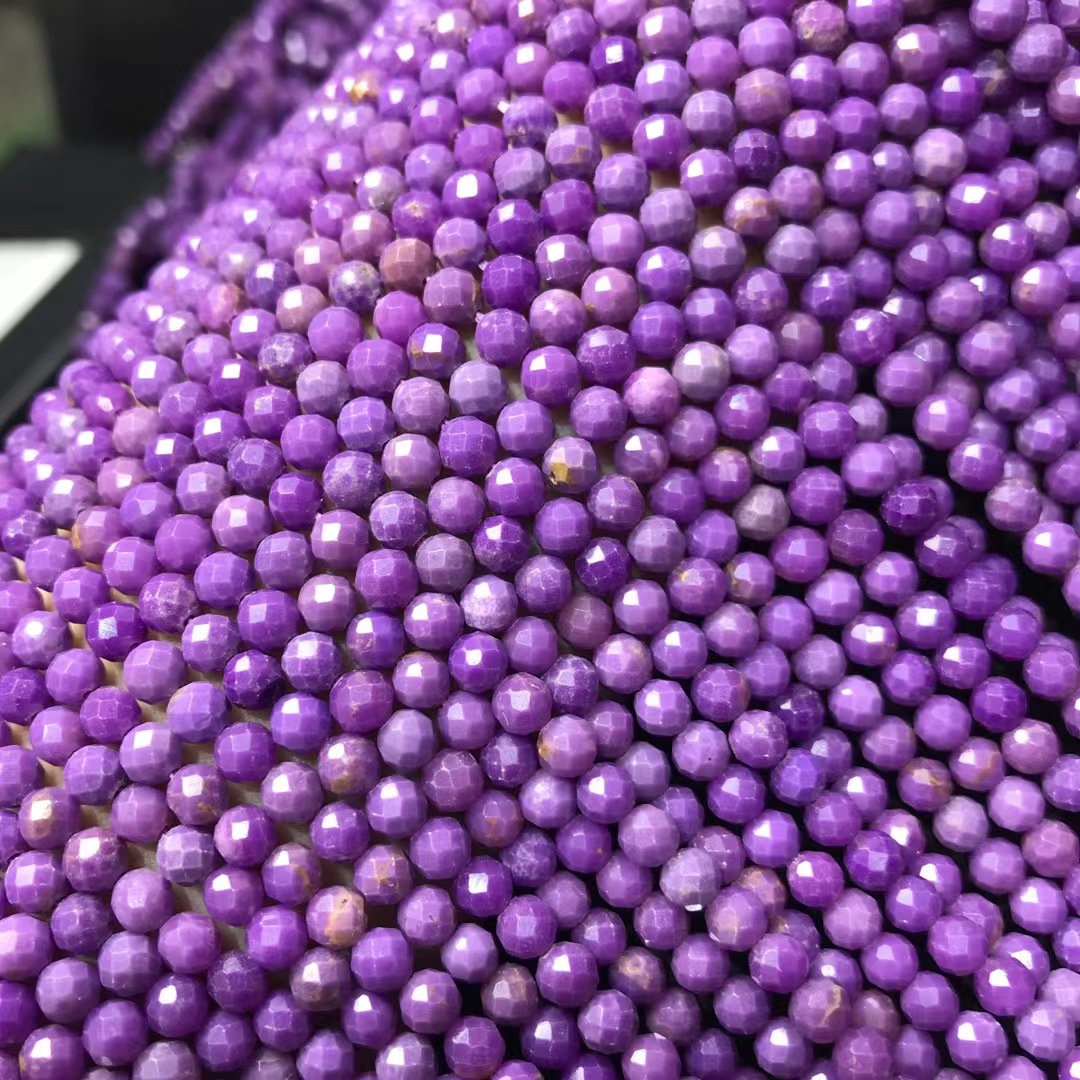 天然水晶 a货美国紫云母切面刻面散珠半成品 硬抛足球面切角珠子