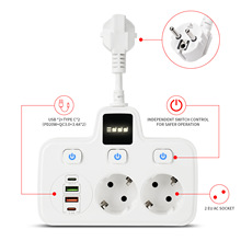 外贸爆款多功能USB带线插座欧洲专用孔转换器一拖六欧式快充PD20W