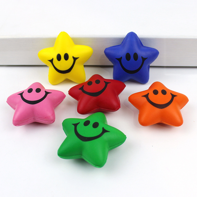 pu笑脸五角星压力球 实心彩色海棉发泡发泄球 logo星星减压球批发