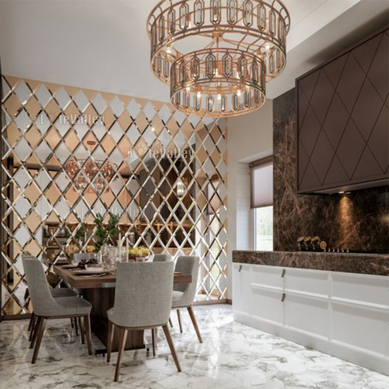 茶色拼镜 镜子拼接墙 室内装饰镜面墙 彩色拼镜 菱形拼镜