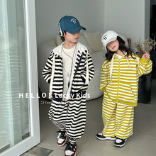 【特价无售后】休闲套装兄妹韩国童装宝宝条纹连帽两件套