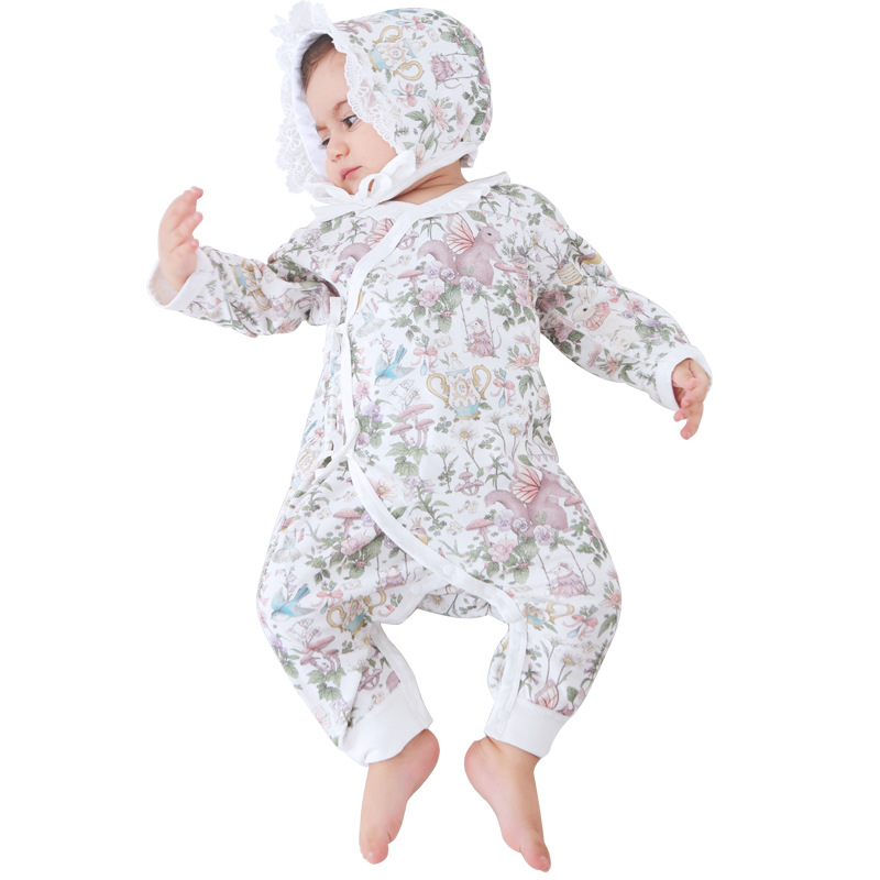 Qianxi Oak Same Style Baby Jumpsuit Spring and Autumn Pure Cotton Pajamas for Boys and Girls Newborn Rompers Gown Baby Clothes