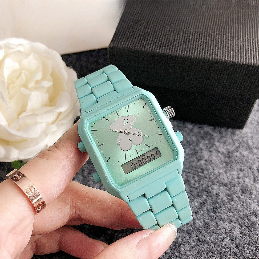 跨境手表马卡龙色磨砂手感指针 led夜光数字显示电子手表日本外贸