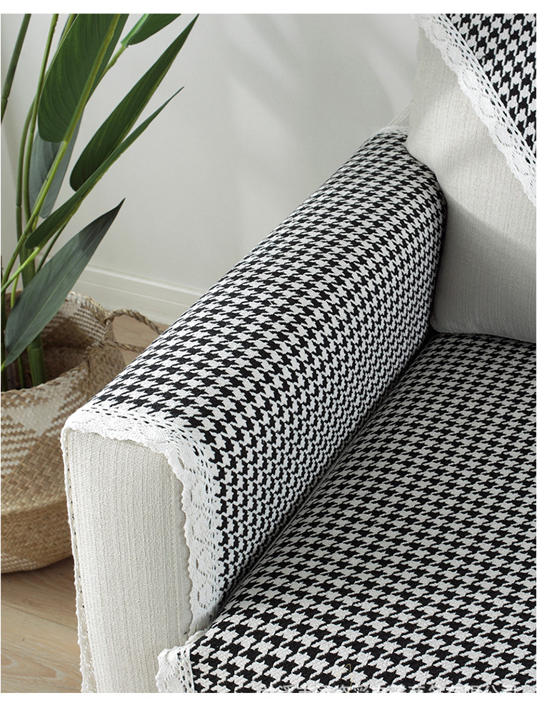 千鸟格子棉麻夏季沙发垫四季通用布艺防滑高档北欧亚麻盖布套罩巾