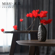 中式仿真迎客松盆景摆件陶瓷花瓶套装小植物客厅桌面装饰假花松树