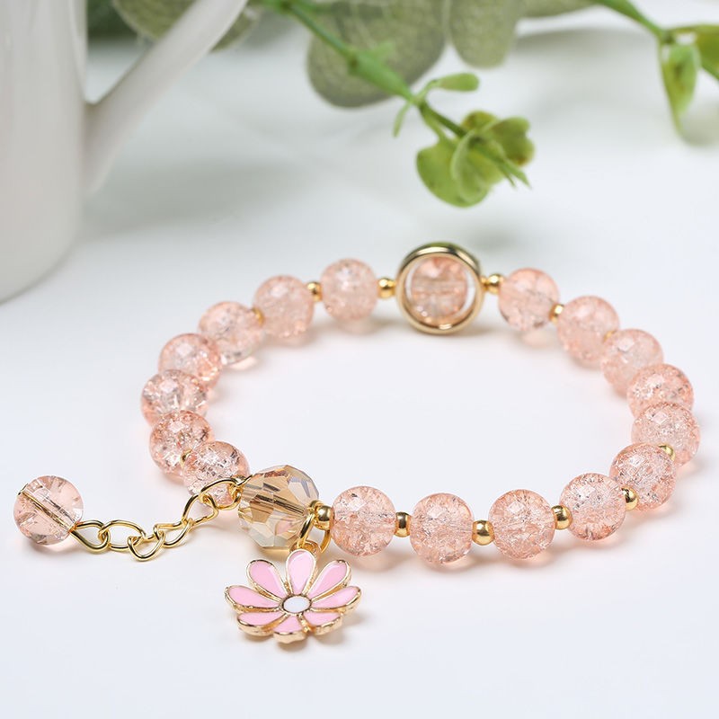 Pink Popular Strawberry Quartz Little Daisy SUNFLOWER Bracelet Girls Niche Korean Style Ins Summer Wholesale Stall