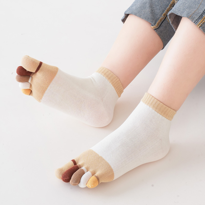 五指袜女短袜春夏薄款棉质运动吸汗五趾女袜彩趾短筒女船袜透气
