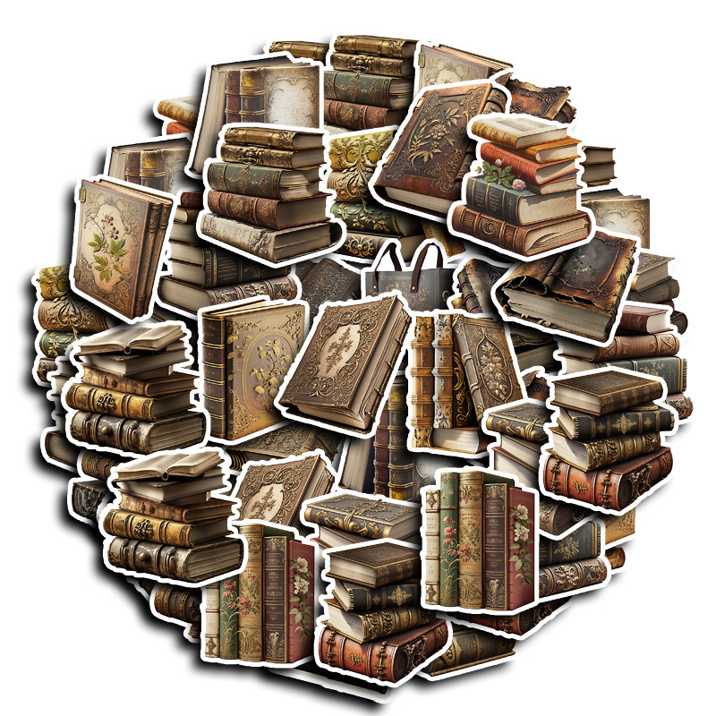 50枚跨境复古魔法答案之书素材贴纸装饰手账本相册手机壳电脑贴画