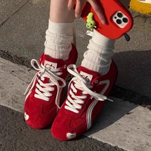 红色德训鞋女2025新款百搭运动休闲鞋薄底赛车鞋苹果休闲阿甘鞋潮